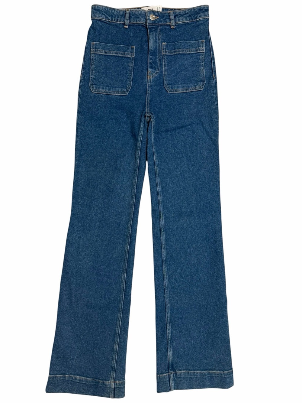 MANGO High Rise Flare Patch Pocket Denim Jeans Retro 70s Vibe Size 4